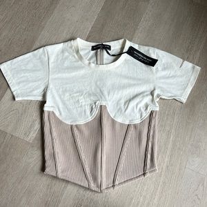 Maniere De Voir corset underbust shirt top with zipper back NWT